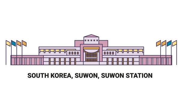 Kore Cumhuriyeti Suwon Suwon Stasyonu Seyahat Çizgisi Vektör Ilüstrasyonu — Stok Vektör