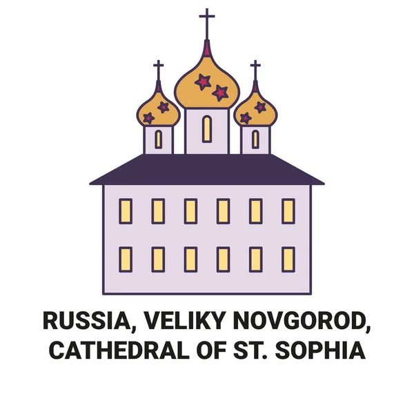 Rússia Veliky Novgorod Catedral Santa Sofia Viagem Marco Linha Vetor — Vetor de Stock