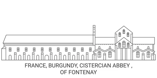 France Bourgogne Abbaye Cistercienne Illustration Vectorielle Ligne Voyage Fontenay — Image vectorielle