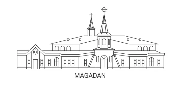 Rússia Magadan Viagem Marco Linha Vetor Ilustração — Vetor de Stock