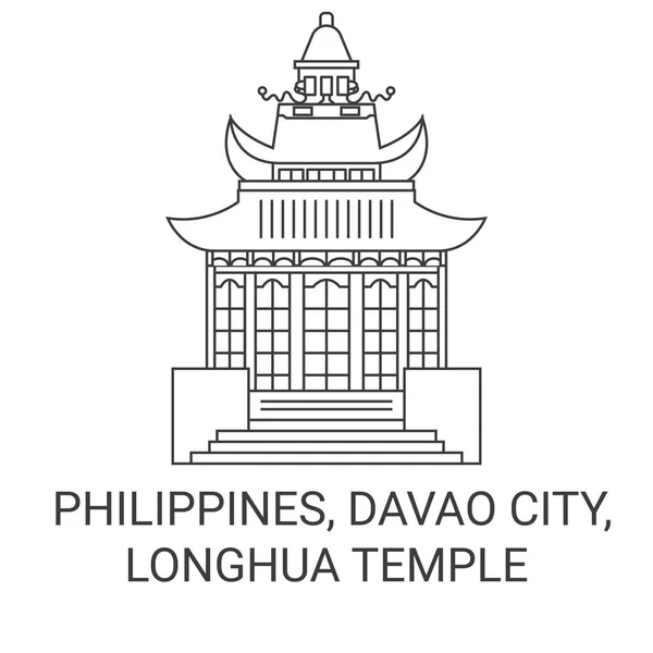 Filippinerna Davao City Longhua Temple Resa Landmärke Linje Vektor Illustration — Stock vektor