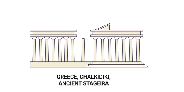 Greece Chalkidiki Ancient Stageira Travel Landmark Line Vector Illustration — стоковий вектор