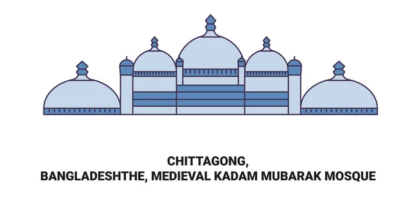 Bangladesh Chittagong Medieval Kadam Mubarak Mosque Travel Landmark Line Vector — стоковий вектор