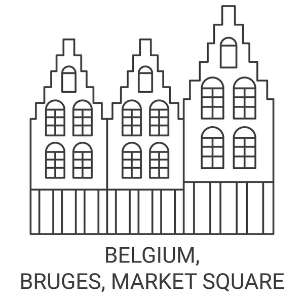 Bélgica Brujas Plaza Del Mercado Recorrido Hito Línea Vector Ilustración — Archivo Imágenes Vectoriales