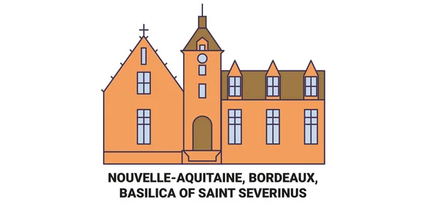 France Bordeaux Basilique Saint Séverin Illustration Vectorielle Ligne Voyage — Image vectorielle