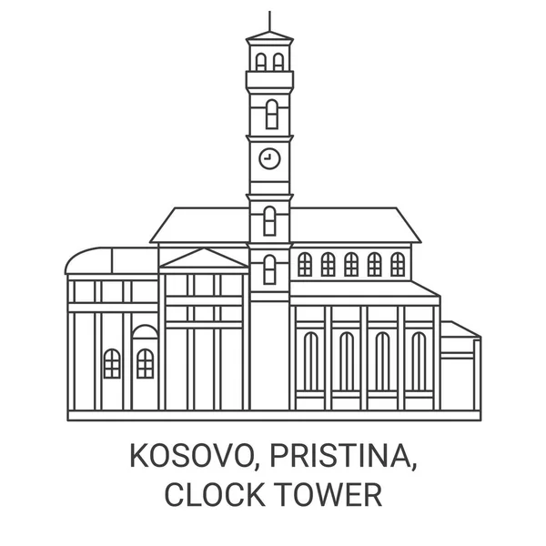Koszovó Pristina Óratorony Utazás Mérföldkő Vonal Vektor Illusztráció — Stock Vector