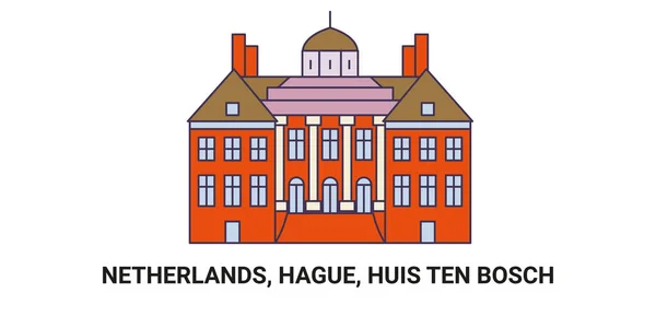 Netherlands Hague Huis Ten Bosch Travel Landmark Line Vector Illustration — Stock Vector