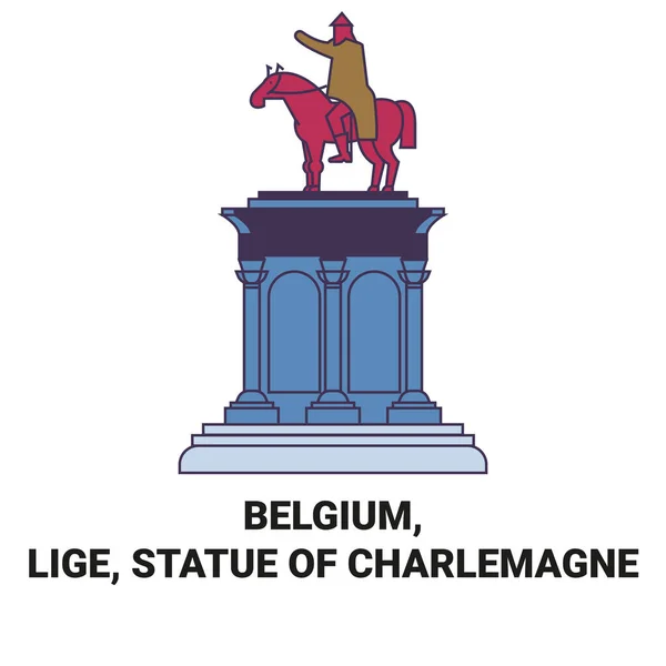 比利时Lige Charlemagne旅行社雕像地标线矢量说明 — 图库矢量图片