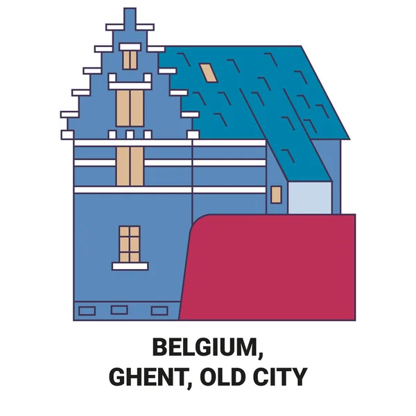 Bélgica Gante Cidade Velha Viagem Marco Linha Vetor Ilustração — Vetor de Stock