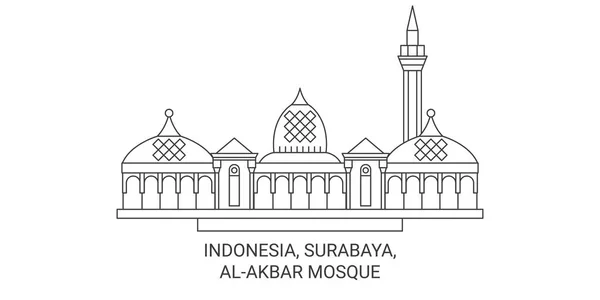 Indonesia Surabaya Alakbar Mosque Travel Landmark Line Vector Illustration — Stock Vector