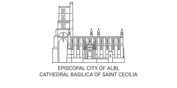 Frankrike Biskopsstad Albi Katedralen Basilika Saint Cecilia Resa Landmärke Linje — Stock vektor