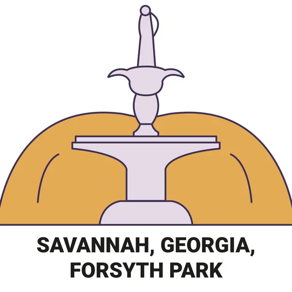 Ηνωμένες Πολιτείες Savannah Γεωργία Forsyth Park Ταξίδια Ορόσημο Γραμμή Διανυσματική — Διανυσματικό Αρχείο