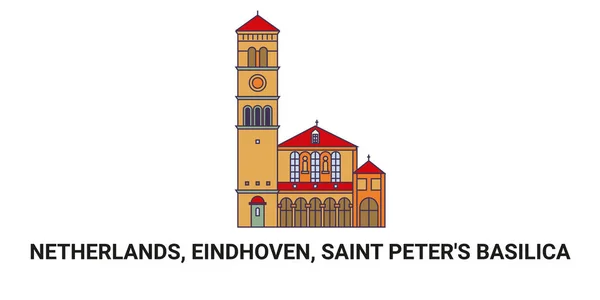 Netherlands Eindhoven Saint Peters Basilica Travel Landmark Line Vector Illustration — Stock Vector