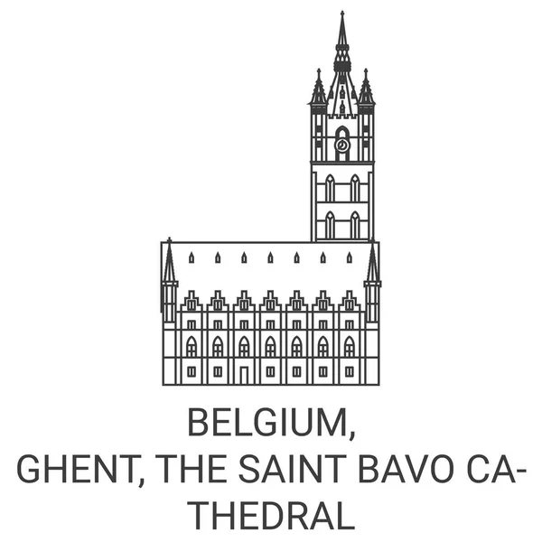 Bélgica Gante Catedral São Bavo Viagem Marco Linha Vetor Ilustração —  Vetores de Stock