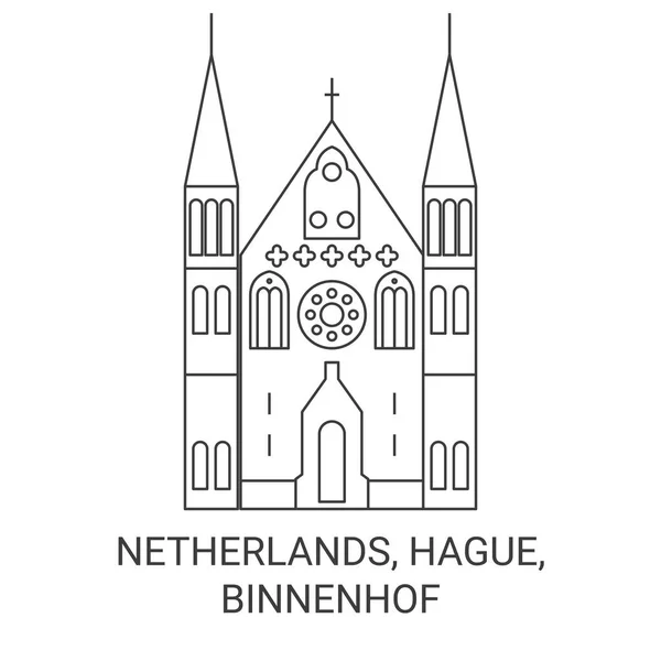 Paesi Bassi Aia Binnenhof Viaggi Landmark Line Vector Illustration — Vettoriale Stock