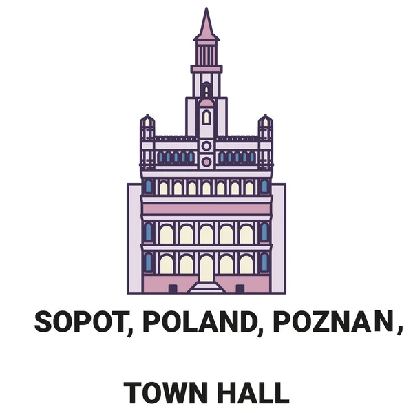 Polónia Pozna Câmara Municipal Viagens Marco Linha Vetor Ilustração — Vetor de Stock
