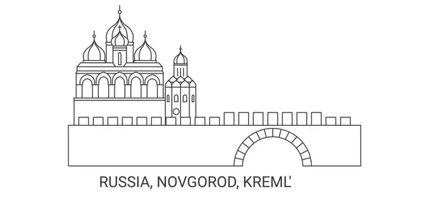 Russia Novgorod Kreml Landmark Travel Landmark Line Vector Illustration — Stock Vector