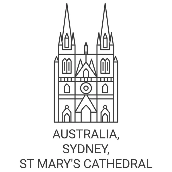 Australia Sydney Marys Cathedral Travel Landmark Line Vector Illustration — Stock Vector