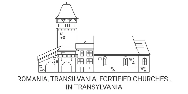 Rumania Transilvania Iglesias Fortificadas Transilvania Viaje Hito Línea Vector Ilustración — Vector de stock