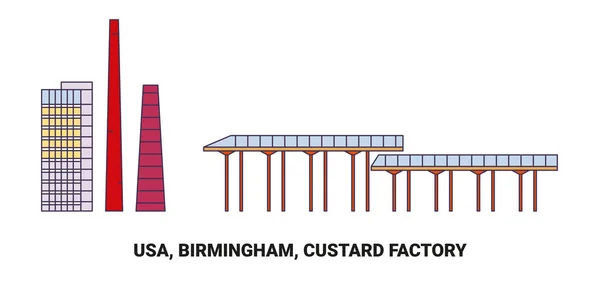 Usa Birmingham Custard Factory Gambaran Vektor Garis Markah Tanah Perjalanan Stok Ilustrasi Bebas Royalti