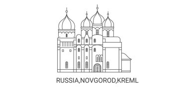 Rusya, Novgorod ve Kreml seyahat çizgisi vektör illüstrasyonu