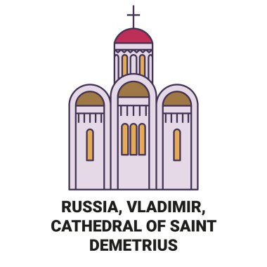 Rusya, Vladimir, Saint Demetrius Katedrali seyahat çizgisi çizgisi çizimi