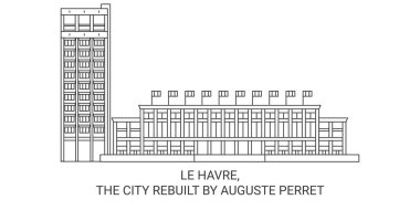 Fransa, Le Havre, Auguste Perret tarafından yeniden inşa edilen şehir seyahat çizgisi çizelgesi çizimi