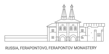Rusya ve Ferapontov Manastırı sınır çizgisi vektör ilüstrasyonunda seyahat ediyor