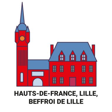 Fransa, Beffroi De Lille seyahat çizgisi vektör illüstrasyonu