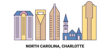 Amerika Birleşik Devletleri, Kuzey Carolina ve Charlotte seyahat çizgisi vektör illüstrasyonu