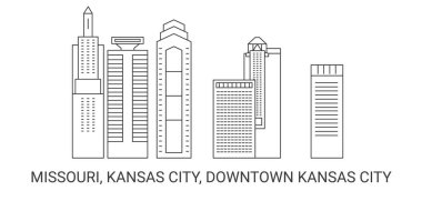 Birleşik Devletler, Missouri, Kansas City, Kansas City şehir merkezi, seyahat çizgisi vektör ilüstrasyonu