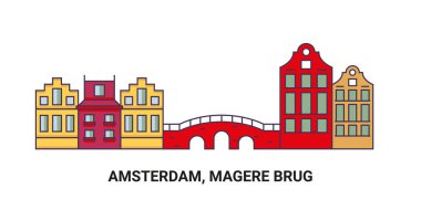 Hollanda, Amsterdam, Magere Brug, seyahat çizgisi vektör illüstrasyonu