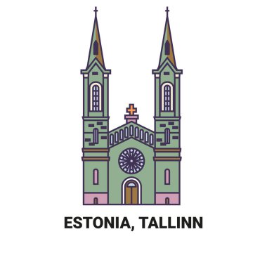 Estonya ve Tallinn seyahat tarihi vektör çizelgesi çizimi
