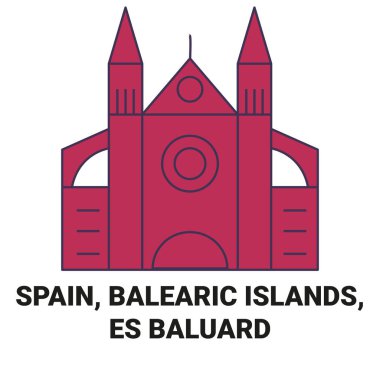 İspanya, Balear Adaları, Es Baluard seyahat çizgisi çizgisi çizimi