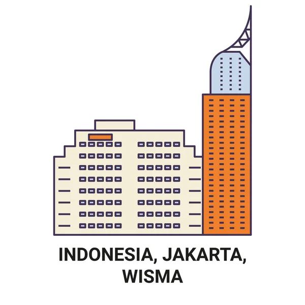 Indonésia Jacarta Wisma Viagem Marco Linha Vetor Ilustração —  Vetores de Stock