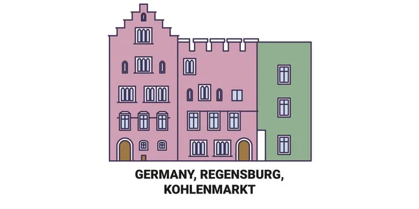 Niemcy Regensburg Kohlenmarkt Podróży Punkt Orientacyjny Linia Wektor Ilustracja — Wektor stockowy