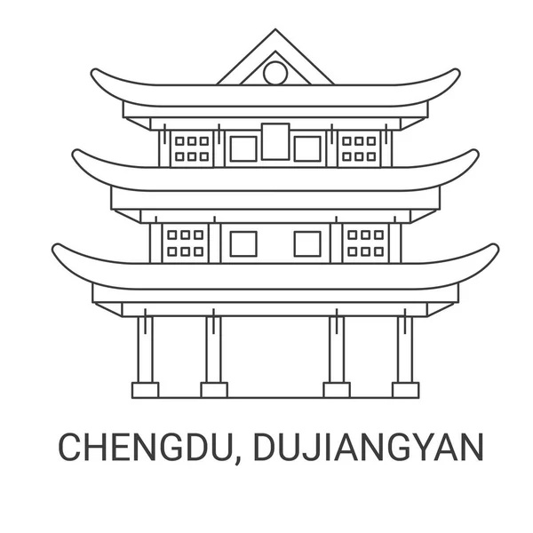 China Chengdu Dujiangyan Reise Meilenstein Linienvektorillustration — Stockvektor