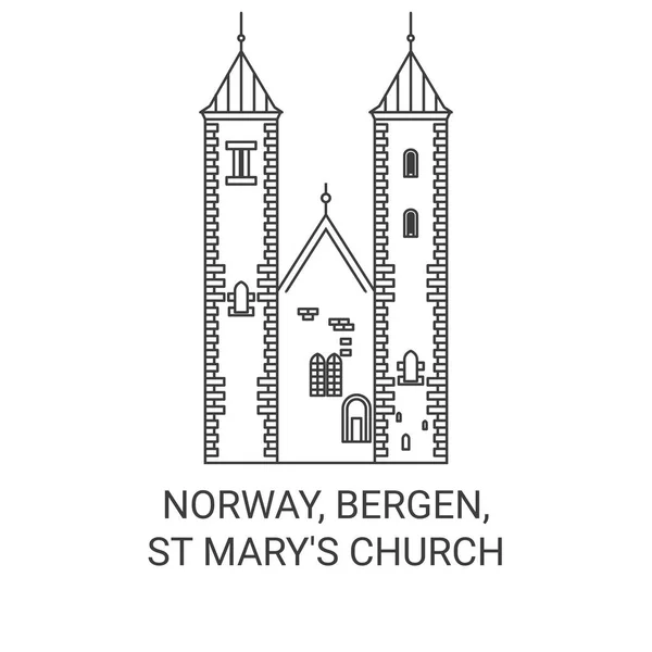 Norsko Bergen Marys Kostel Cestování Orientační Linie Vektor Ilustrace — Stockový vektor