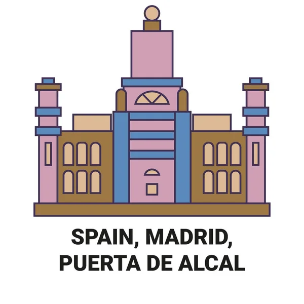 Spanien Madrid Puerta Alcal Resa Landmärke Linje Vektor Illustration — Stock vektor