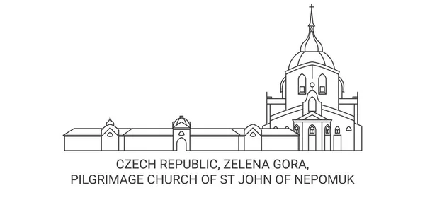 Tjeckien Zelena Gora Pilgrimsfärden Kyrkan John Nepomuk Resor Landmärke Linje — Stock vektor