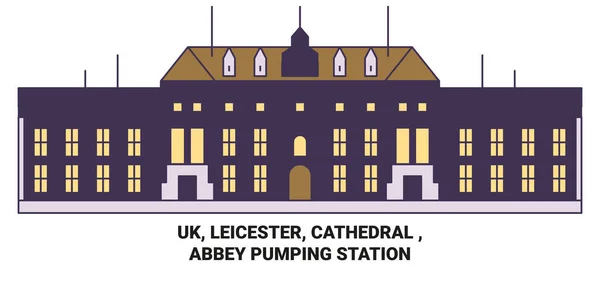 Storbritannien Leicester Cathedral Abbey Pumping Station Resa Landmärke Linje Vektor — Stock vektor