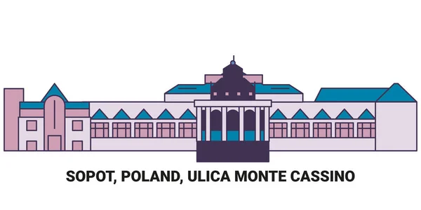 Polonya Sopot Ulica Monte Cassino Seyahat Çizgisi Çizgisi Çizimi — Stok Vektör