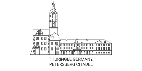 Allemagne Thuringe Petersberg Citadelle Voyage Illustration Vectorielle Ligne Historique — Image vectorielle