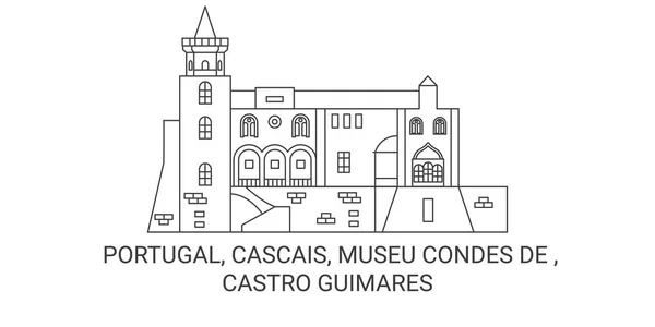 Portugal Cascais Museu Condes Castro Guimares Resa Landmärke Linje Vektor — Stock vektor