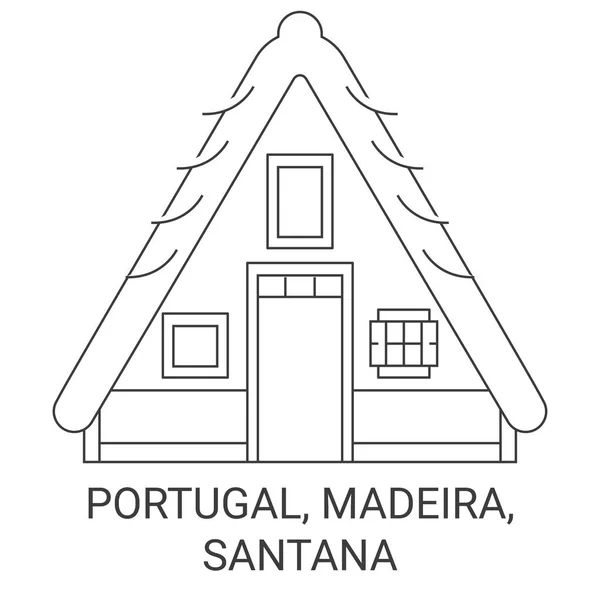 ポルトガル マデイラ サンタナ旅行ランドマークラインベクトルイラスト — ストックベクタ