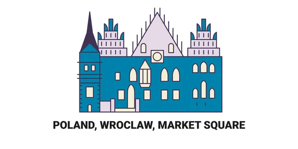 ポーランド Wroclaw Market Square 旅行ランドマークラインベクトルイラスト — ストックベクタ