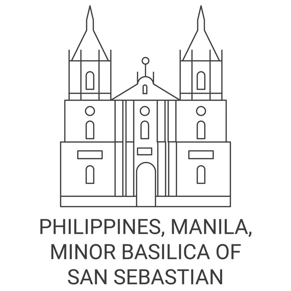 フィリピン マニラ セバスティアンの小聖堂旅行のランドマークラインのベクトル図 — ストックベクタ