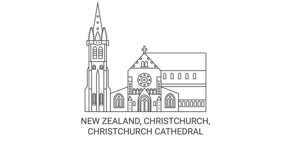 Yeni Zelanda Christchurch Christchurch Katedral Seyahat Çizgisi Çizgisi Çizimi — Stok Vektör