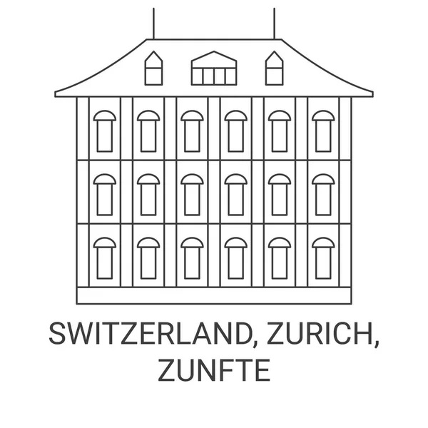Schweiz Zürich Zunfte Reisewegweisende Linienvektorillustration — Stockvektor