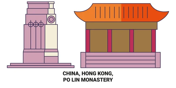 Китай Гонконг Лін Монастир Подорожує Орієнтиром Лінійної Ілюстрації — стоковий вектор